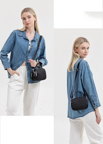 Женская классическая сумка 10283 серебряная фурнитура нейлон кросс-боди на ремешке на три отдела черная No Brand (290704950)