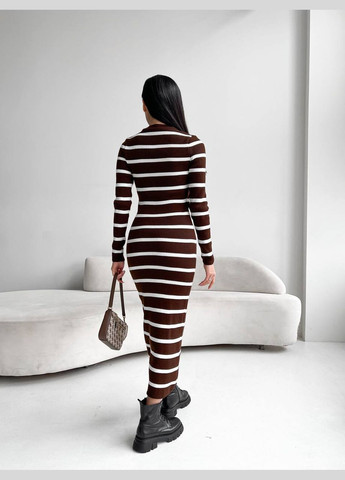 Коричневое женское платье миди в полоску цвет коричневый-белый р.42/46 449395 New Trend