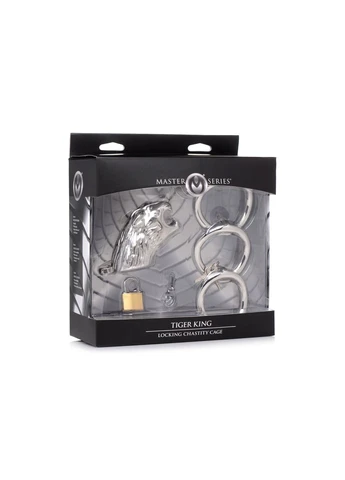 Клетка для пениса: Tiger King Cock Cage With Lock, три кольца, замок, три ключа Master Series (402315720)