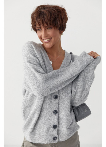 В'язаний вільний кардиган на ґудзиках - сірий колір Lurex (370601882)