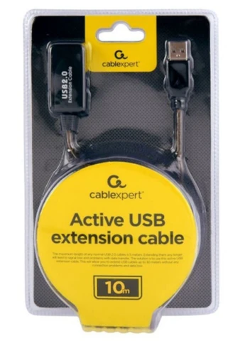 Подовжувач юсб (USB 2.0) активний 10 метрів, чорний, кабель AM (тато) / AF (мама) Cablexpert (358202063)