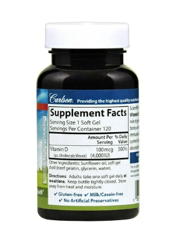 Вітамін D-3 Vitamin D3 4000 МО Carlson, 120 капсул Carlsson (363968479)