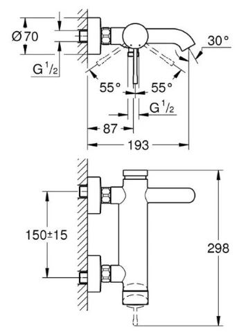 Одноважільний змішувач для ванни Essence (25250KF1) Grohe (392103664)