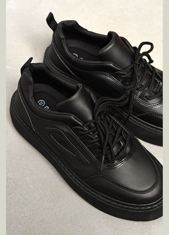 Кроссовки женские черного цвета на шнуровке Let's Shop чёрные демисезоны (317462491)