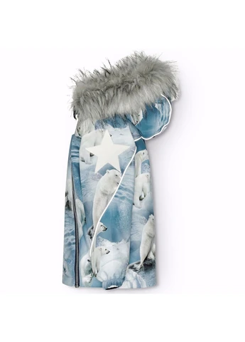 Голубая зимняя термокуртка hopla fur polar bear joy, размер (5w24m318.9111) Molo Зимова