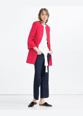 Малиновое демисезонное Женское пальто с круглым воротником размер XS (42) Zara