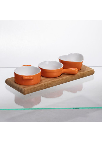 Набор менажниц фарфоровых из 3 штук по 50 мл на бамбуковой подставке, оранжевый Yiwu HZ001-O No Brand (366830736)