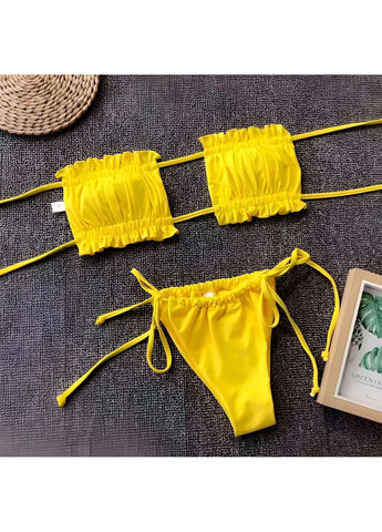 Желтый летний купальник шторки на завязках s-m жёлтый No Brand