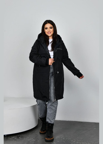 Черная женская удлиненная куртка цвет черный р.48/50 449631 New Trend