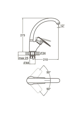Змішувач ML Ø40 для кухні гусак вухо лат. шток на гайці ML-4B441C AQUATICA (365595462)