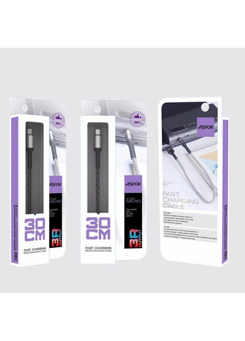 Кабель A162 Fast Charge USB – Micro (3A/0.3м)- графитовый Aspor (367602660)