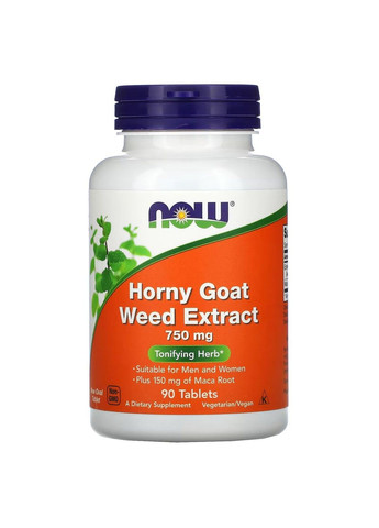 Екстракт Горянки з Макою Horny Goat Weed Extract 750мг - 90 таб Now Foods (293152529)