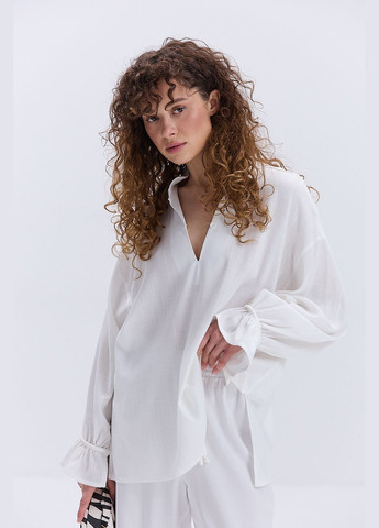 Молочная блуза oversize с рюшами внизу рукавов Arjen