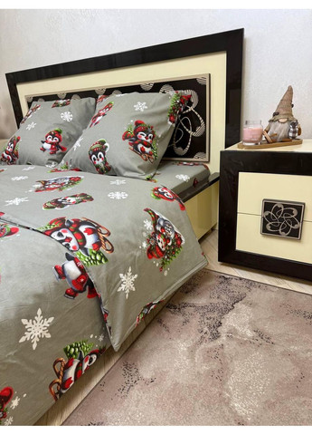 Постільна білизна новорічна Євро Пакистанська байка 200 x 220 см 4692 Сіра 70 х 70 см No Brand (361146386)