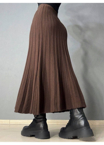 Спідниця жіноча 8893 в’язана довга максі пліссе трапеція коричнева My Fashion (369299664)