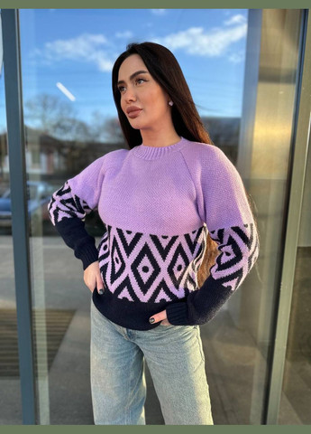 Бузковий демісезонний жіночий светр із малюнком бузкового кольору 30460 No Brand