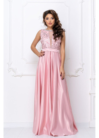 Розовое вечернее платье атлас макси 9004 розовая Tanita-Romario
