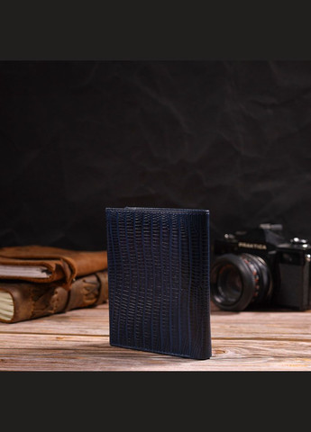 Кошелек мужской Кожаный вертикального формата с тиснением 21752 Синий Canpellini (306881537)