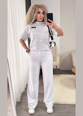 Жіночий костюм двійка футболка в смужку та штани вільного крою MonCher (335013772)