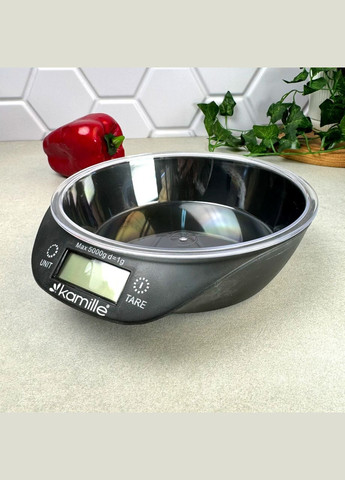 Кухонные весы электронные с чашей на 5 кг Чёрные 7110 Kamille (364195598)