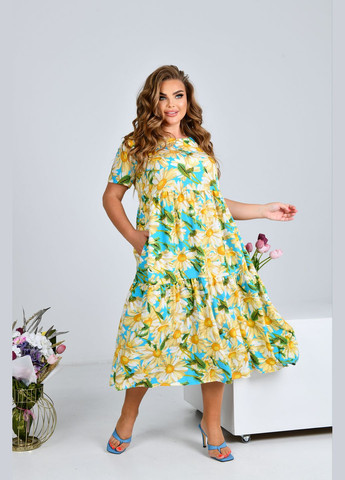 Жовтий повсякденний штапельна сукня з воланом а-силует No Brand з квітковим принтом