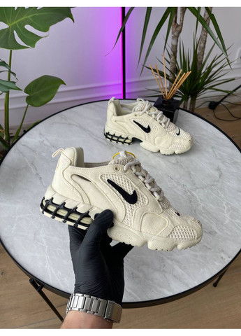 Бежеві Осінні кросівки чоловічі і жіночі nike air zoom spiridon cage 2 x stussy beige | найк аір зум бежеві No Brand