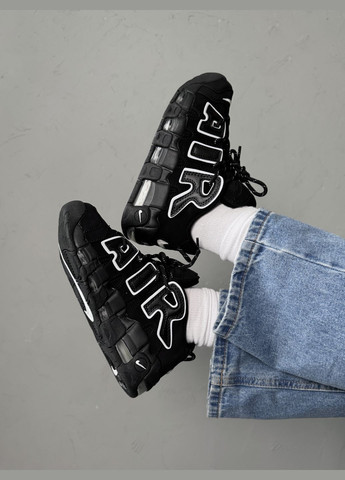 Черные демисезонные кроссовки мужские и женские nike air more uptempo black | найк аир мор уптемпо черные No Brand