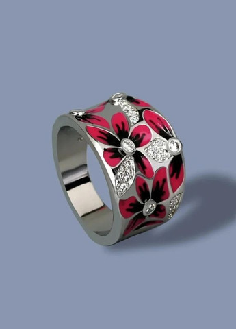 Корейское женское кольцо в виде красных цветочков покрытых эмалью размер 16.5 Fashion Jewelry (289355705)