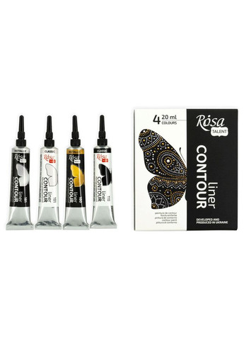 Набір контурів універсальних класичні кольори та металіки 4х20 мл, Rosa Talent (363263222)
