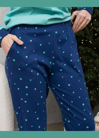 Темно-бирюзовая женская пижама со штанами в горошек Nicoletta