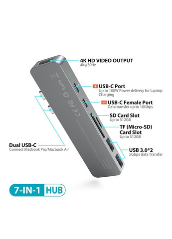 Многопортовый концентратор Type C для MacBook Pro No Brand (363320321)