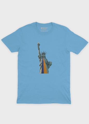 Голубая летняя женская футболка с патриотическим принтом (ts001-1-lbl-005-1-023-f) Modno