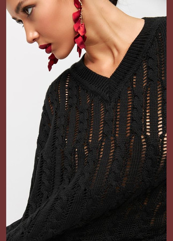Черный демисезонный джемпер с косами свободного кроя (2721) Triko Bakh