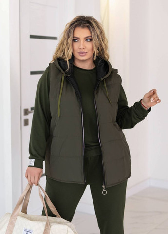 Женский костюм-тройка: свитшот, брюки и жилет из плащевки на силиконе Tik-Tak (340334348)