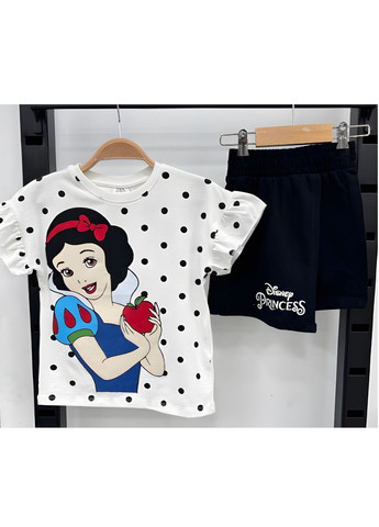 Білий літній комплект (футболка, шорти-спідниця) принцеси діснея trw356211 з шортами Disney Футболка+шорти