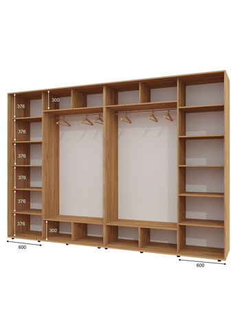 Шафа-купе чотиридверна 360*60*250 см Дуб крафт золотий 4 двері ДСП + Дзеркало + Дзеркало + ДСП ШК-02 Алекса (360479433)