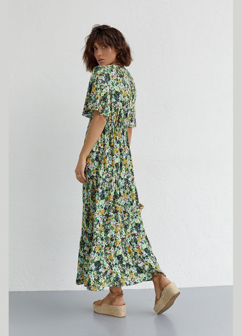 Салатовое повседневный длинное платье с оборкой и цветочным принтом 300101 Lurex с цветочным принтом