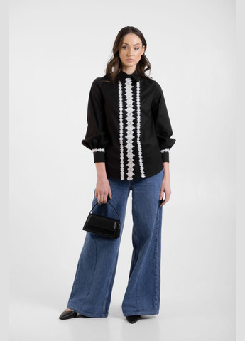 Чорна чорна вільна блуза в українському стилі з вишуканим мереживом - ua46 / eu40 Iren Klairie