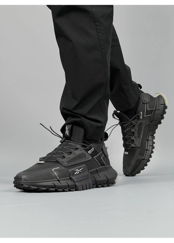 Черные демисезонные кроссовки мужские reebok zig kinetica fit black white рибок зиг кинетика No Brand