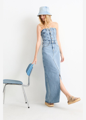 Голубое кэжуал джинсовое платье C&A однотонное