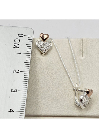 Сережки срібні з кубічним цирконієм і золотими пластинами "Сердечко" 2,18 г No Brand (369737185)