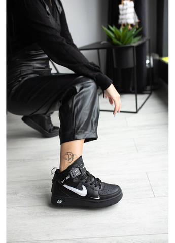 КРОСІВКИ ЖІНОЧІ NIKE AIR FORCE HIGH BLACK НАЙК АІР ФОРС 1 ПРЕМІУМ No Brand чорні демісезони (367171176)