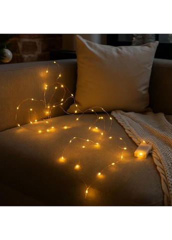 Світлодіодна гірлянда Роса 5 метрів на батарейках 50 led нитка на білому дроті жовта 50L5MWY No Brand (369478320)