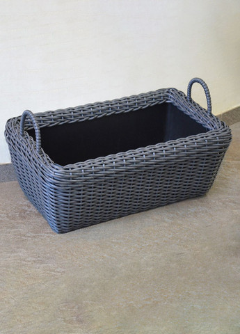 Корзина прямоугольная для дров (дровница) плетенная из искусственного ротанга ручной работы. Цвет Графит. 60 литров Handmade (327878855)