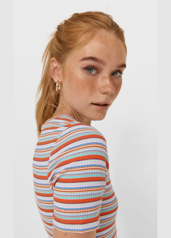 Комбинированное кэжуал платье в рубчик Stradivarius однотонное