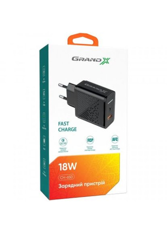 Зарядний пристрій Fast Charge 3в-1 Quick Charge 3.0, FCP, AFC, 18W CH-650 (CH-650) Grand-X fast charge 3-в-1 quick charge 3.0, fcp, afc, 18w (268147462)