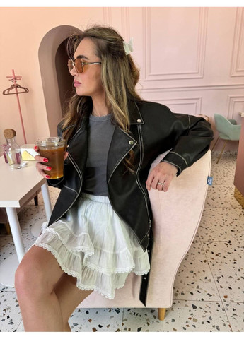 Чорна куртка косуха подовжена на підкладці еко шкіра Україна