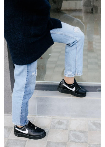 Чорні Зимовий кросівки чоловічі nike air force low winter black «white logo» найк аір форс 1 преміум No Brand