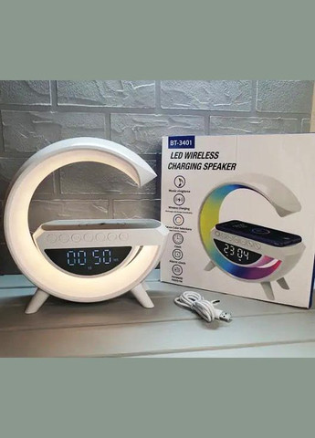 Светильник с беспроводной зарядкой для телефона BT-3401 колонка Bluetooth FM радио ночник RGB подсветка Белый TG (296925541)