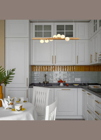 Деревянная люстра планка с белыми шарами на 7 ламп "Wood" (52-9783-7) No Brand (370070136)